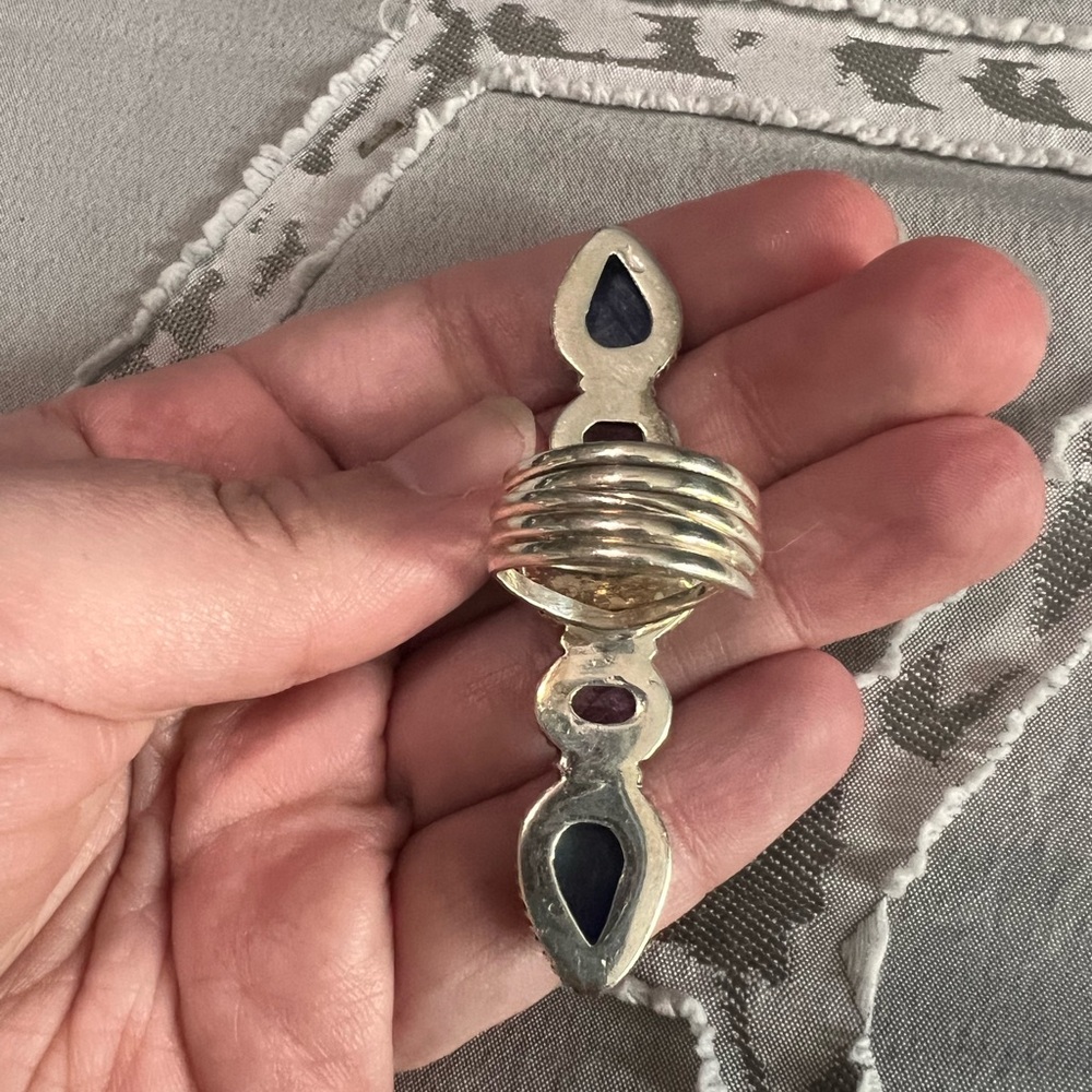 Sterling silver kyanite and amethyst crawler adjustable ring - Picture 2 of 4